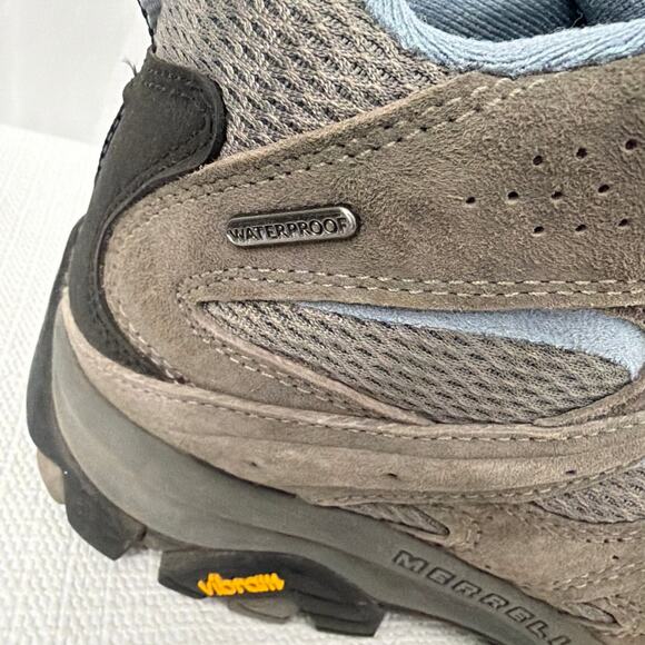 Merrell Moab 3 Mid Boots Womens 10 Wide Vibram Waterproof Hiking Gray Blue - Picture 4 of 11